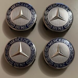 4 pcs (Set) 75mm - 2.95inch Silver & Blue Mercedes Benz Wheel Center Hub Caps
