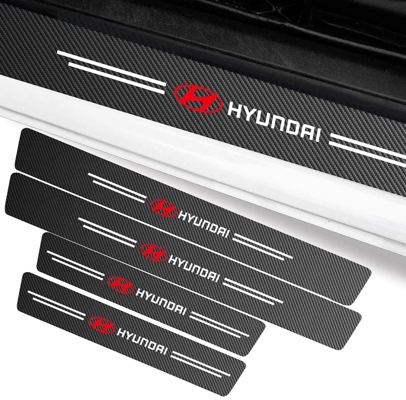 4 pcs Red Carbon Fiber Car Door Sill Scuff Protector Set for Hyundai - Anti-Scratch Strip