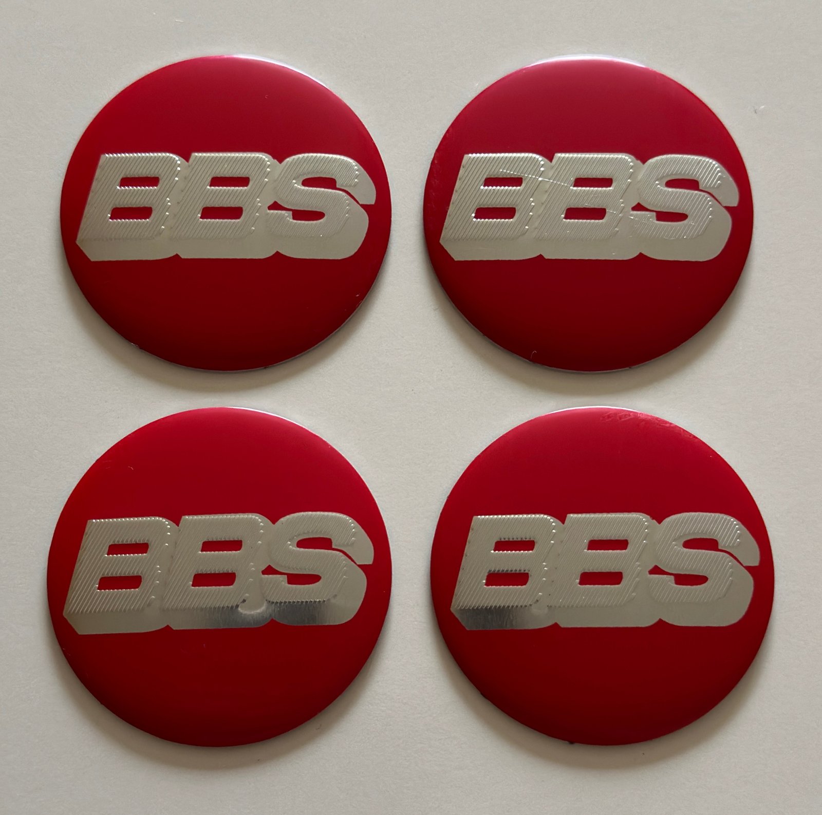 4 pcs (Set) 65mm - 2.56inch Red & Silver BBS Wheel Center Hub Caps Stickers NOT EPOXY