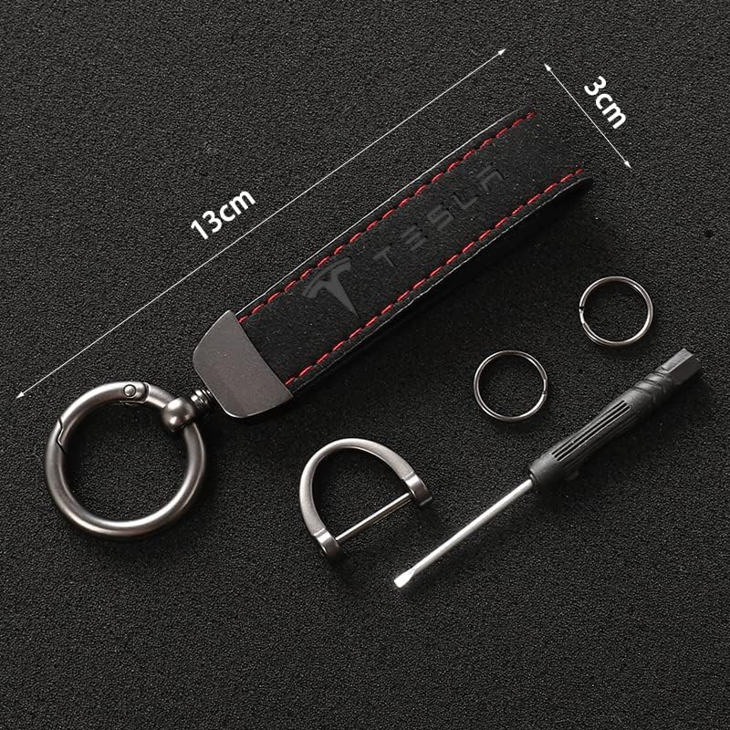 1 pcs High Quality Alcantara Tesla Keychain - Image 2
