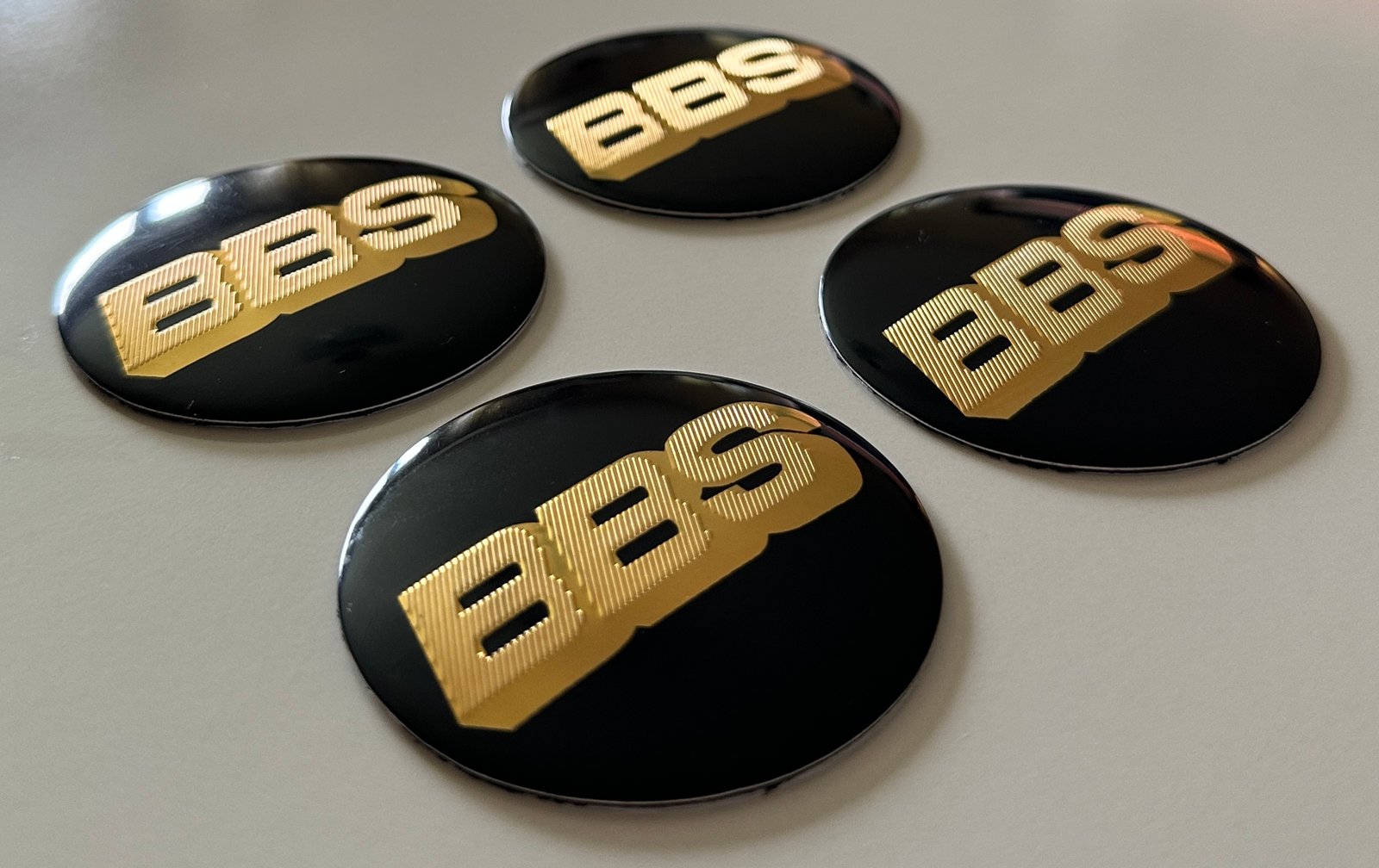 4 pcs (Set) 56mm - 2.20inch Black & Gold BBS Wheel Center Hub Caps Stickers NOT EPOXY - Image 2