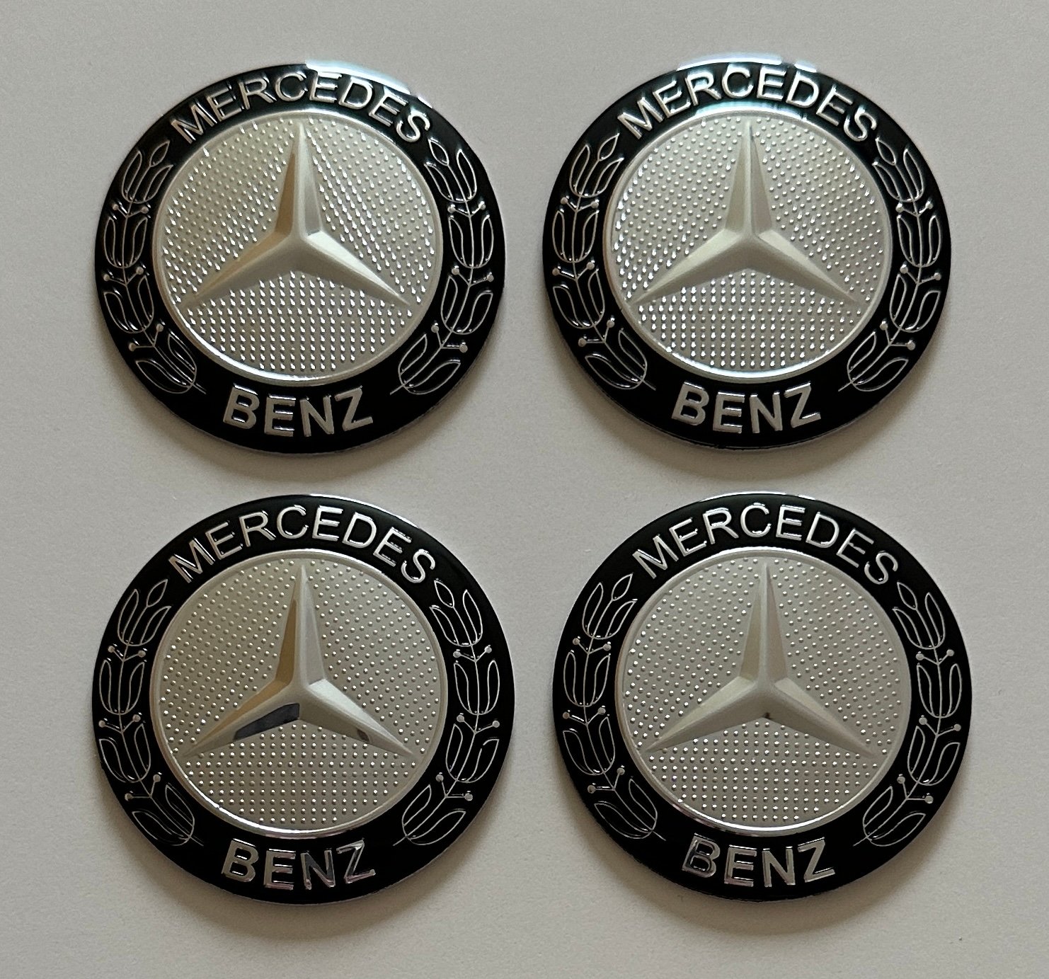 4 pcs (Set) 56mm - 2.20inch Silver & Black Mercedes Benz Wheel Center Hub Caps Stickers