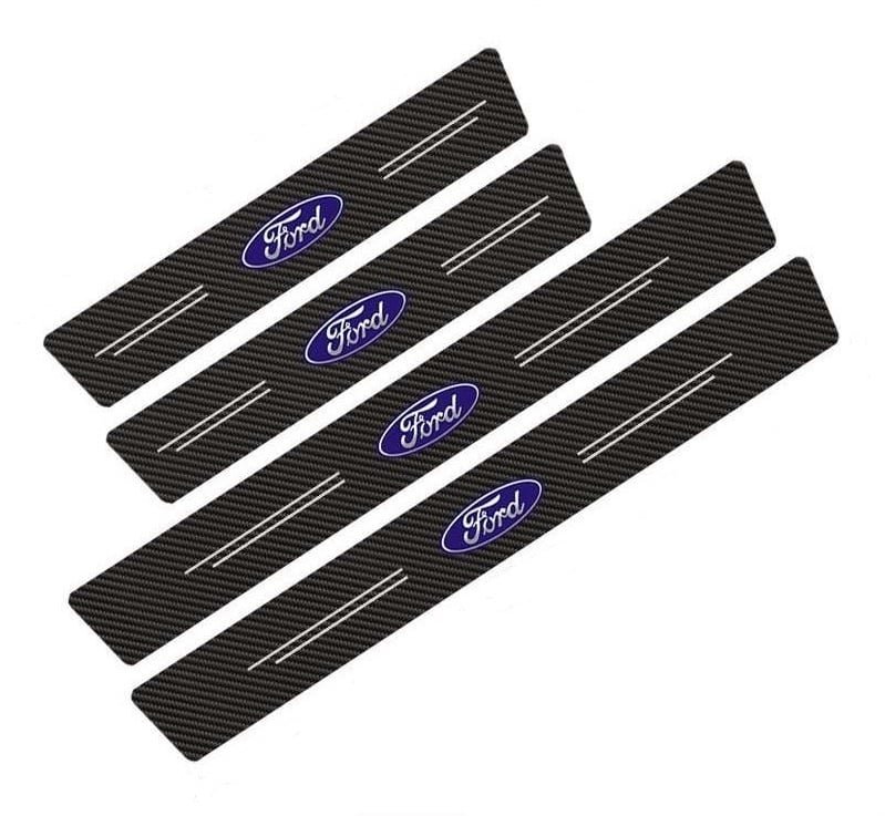 4 pcs Carbon Fiber Car Door Sill Scuff Protector Set for Ford - Anti-Scratch Strip
