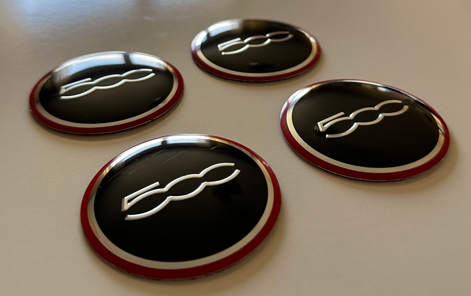 4 pcs (Set) 56mm - 2.20inch Black & Red Fiat 500 Wheel Center Hub Caps Stickers - Image 2