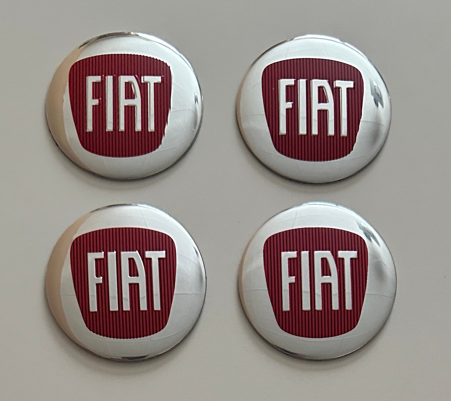 4 pcs (Set) 56mm - 2.20inch Silver & Red Fiat Wheel Center Hub Caps Stickers