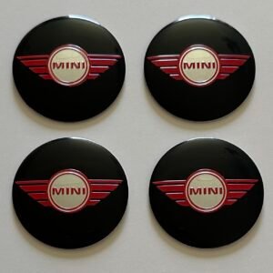 4 pcs (Set) 50mm - 1.97inch Black & Red Mini Cooper Wheel Center Hub Caps Stickers