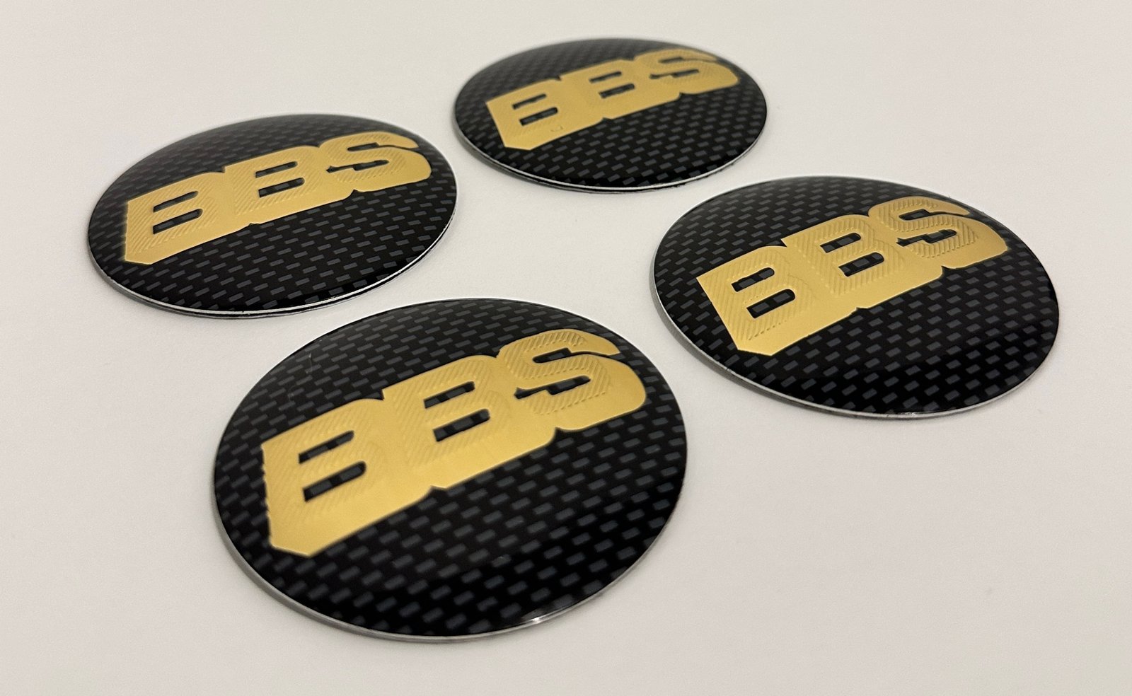 4 pcs (Set) 56mm - 2.20inch Carbon Black & Gold BBS Wheel Center Hub Caps Stickers NOT EPOXY - Image 2
