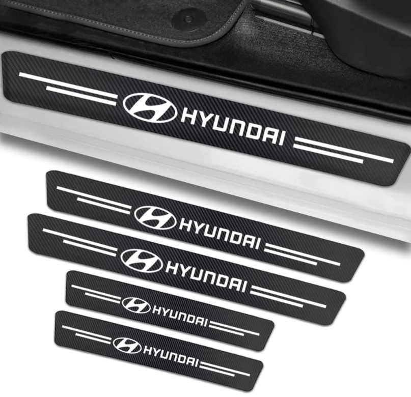 4 pcs White Carbon Fiber Car Door Sill Scuff Protector Set for Hyundai - Anti-Scratch Strip