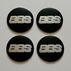 4 pcs (Set) 65mm - 2.56inch Black & Silver BBS Wheel Center Hub Caps Stickers NOT EPOXY