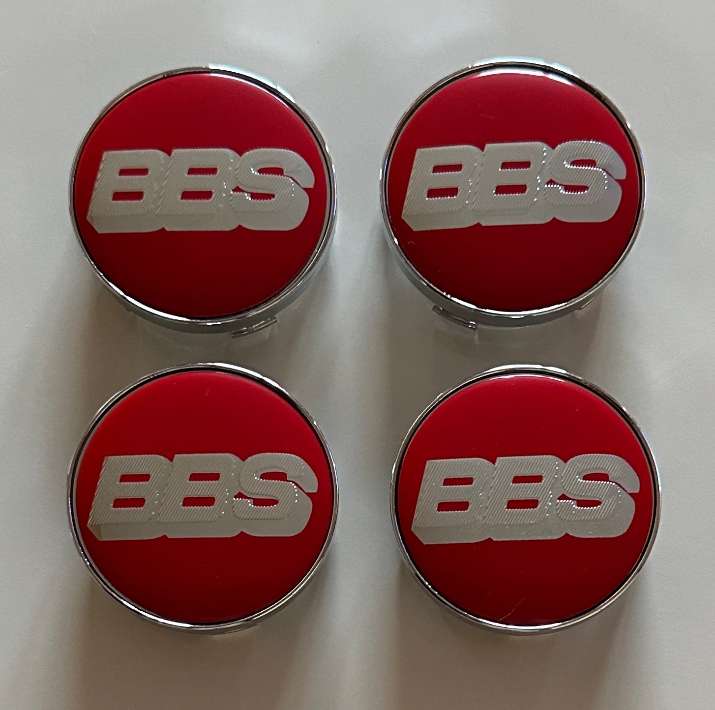4 pcs (Set) 60mm - 2.36inch Red & Silver BBS Wheel Center Hub Caps