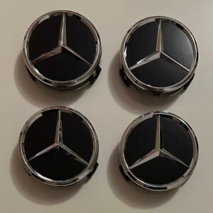 4 pcs (Set) 75mm - 2.95inch Black Mercedes Benz Star Logo Wheel Center Hub Caps
