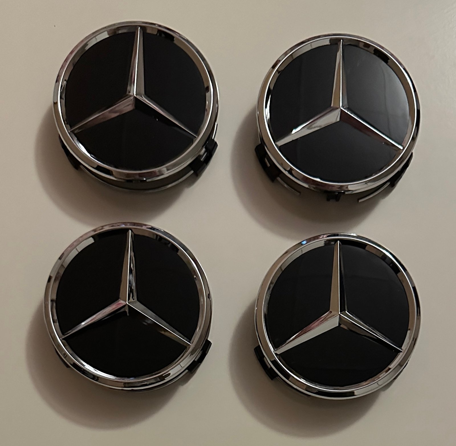 4 pcs (Set) 75mm - 2.95inch Black Mercedes Benz Star Logo Wheel Center Hub Caps