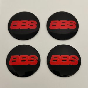 4 pcs (Set) 56mm - 2.20inch Black & Red BBS Wheel Center Hub Caps Stickers NOT EPOXY