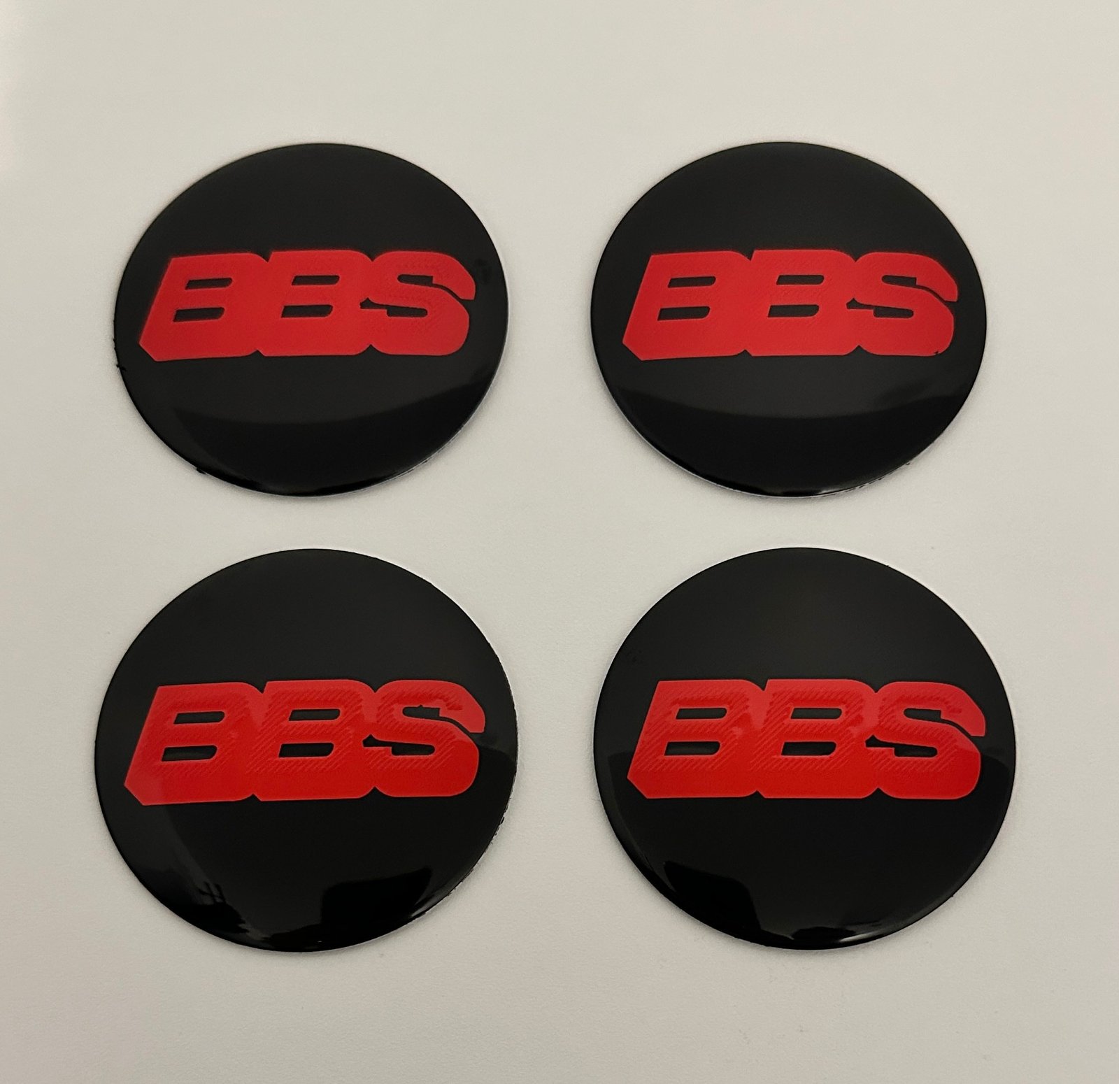 4 pcs (Set) 56mm - 2.20inch Black & Red BBS Wheel Center Hub Caps Stickers NOT EPOXY