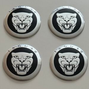 4 pcs (Set) 56mm - 2.20inch Black & Silver Jaguar Wheel Center Hub Caps Stickers
