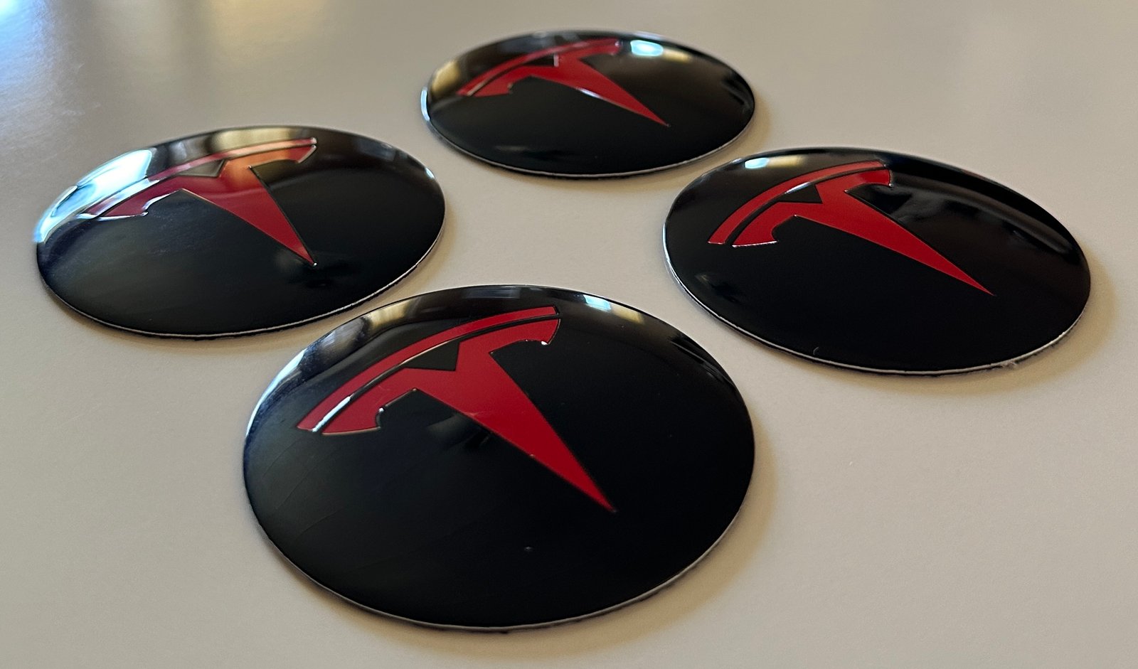 4 pcs (Set) 65mm - 2.56inch Black & Red Tesla Wheel Center Hub Caps Stickers - Image 2
