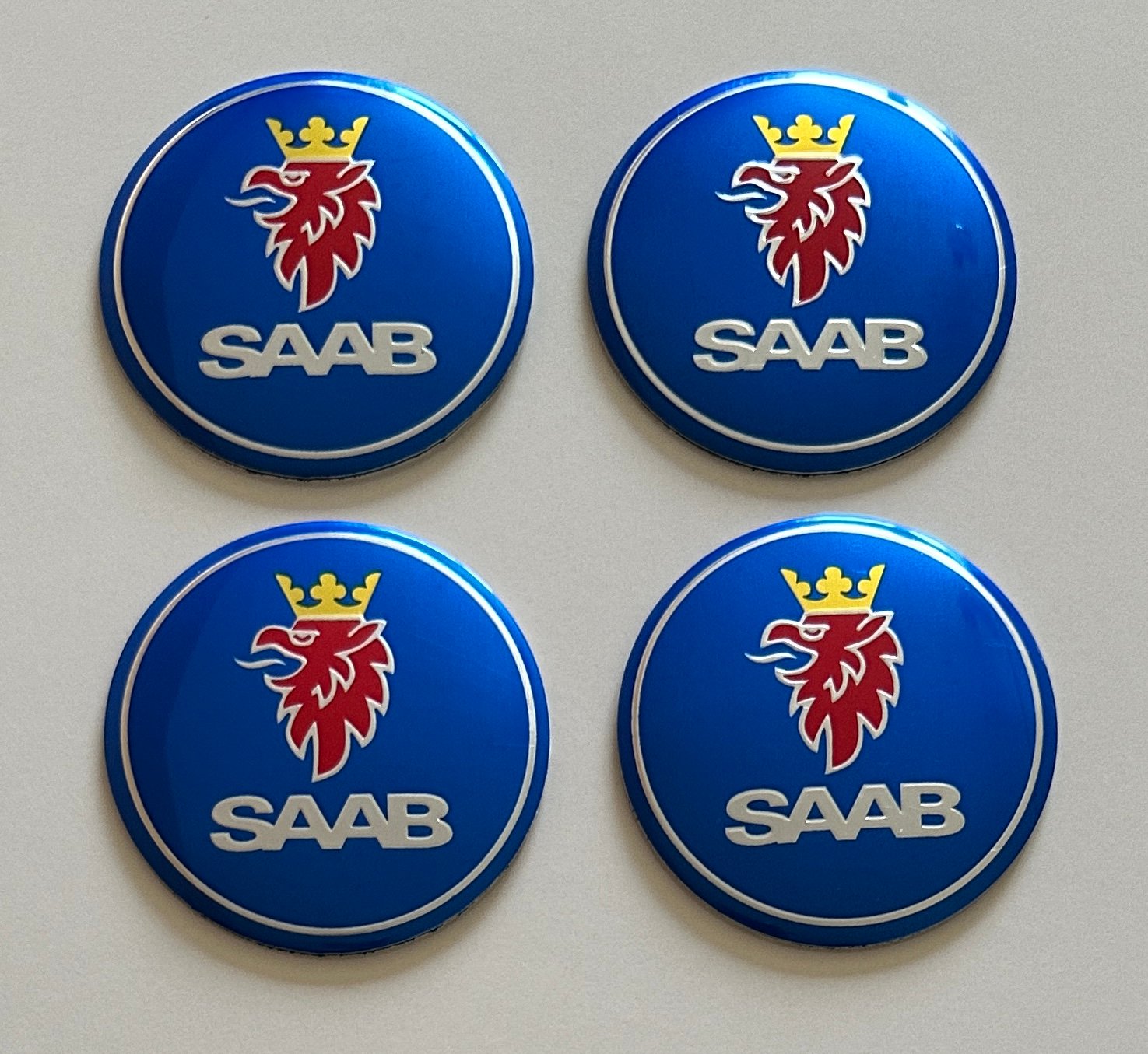 4 pcs (Set) 56mm - 2.20inch Blue SAAB Wheel Center Hub Caps Stickers