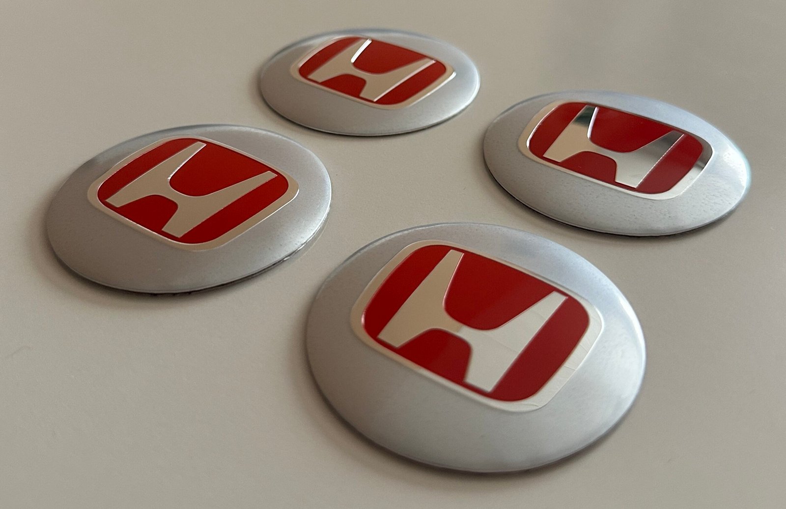 4 pcs (Set) 56mm - 2.20inch Silver & Red Honda Wheel Center Hub Caps Stickers - Image 3