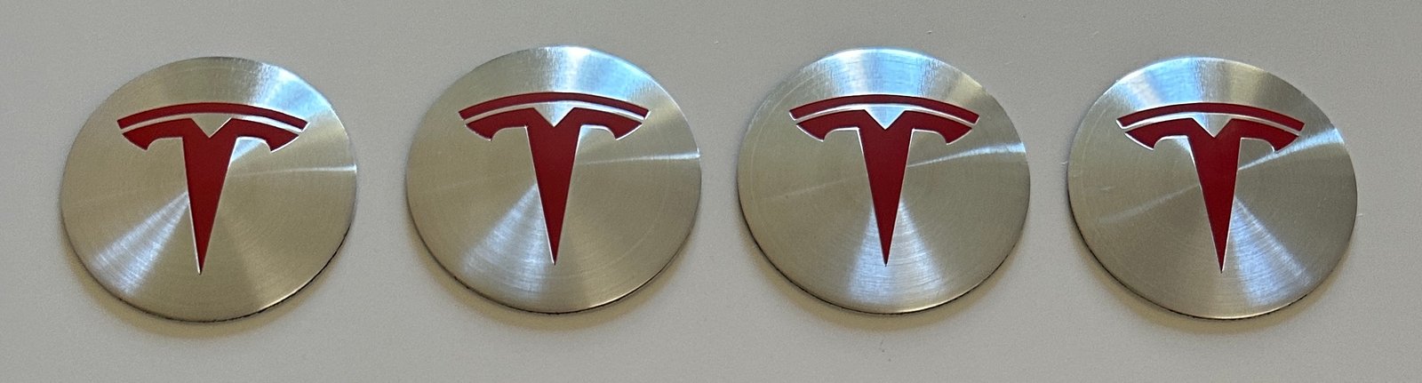 4 pcs (Set) 65mm - 2.56inch Silver & Red Tesla Wheel Center Hub Caps Stickers - Image 4