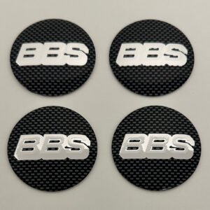 4 pcs (Set) 56mm - 2.20inch Carbon Black & Silver BBS Wheel Center Hub Caps Stickers NOT EPOXY