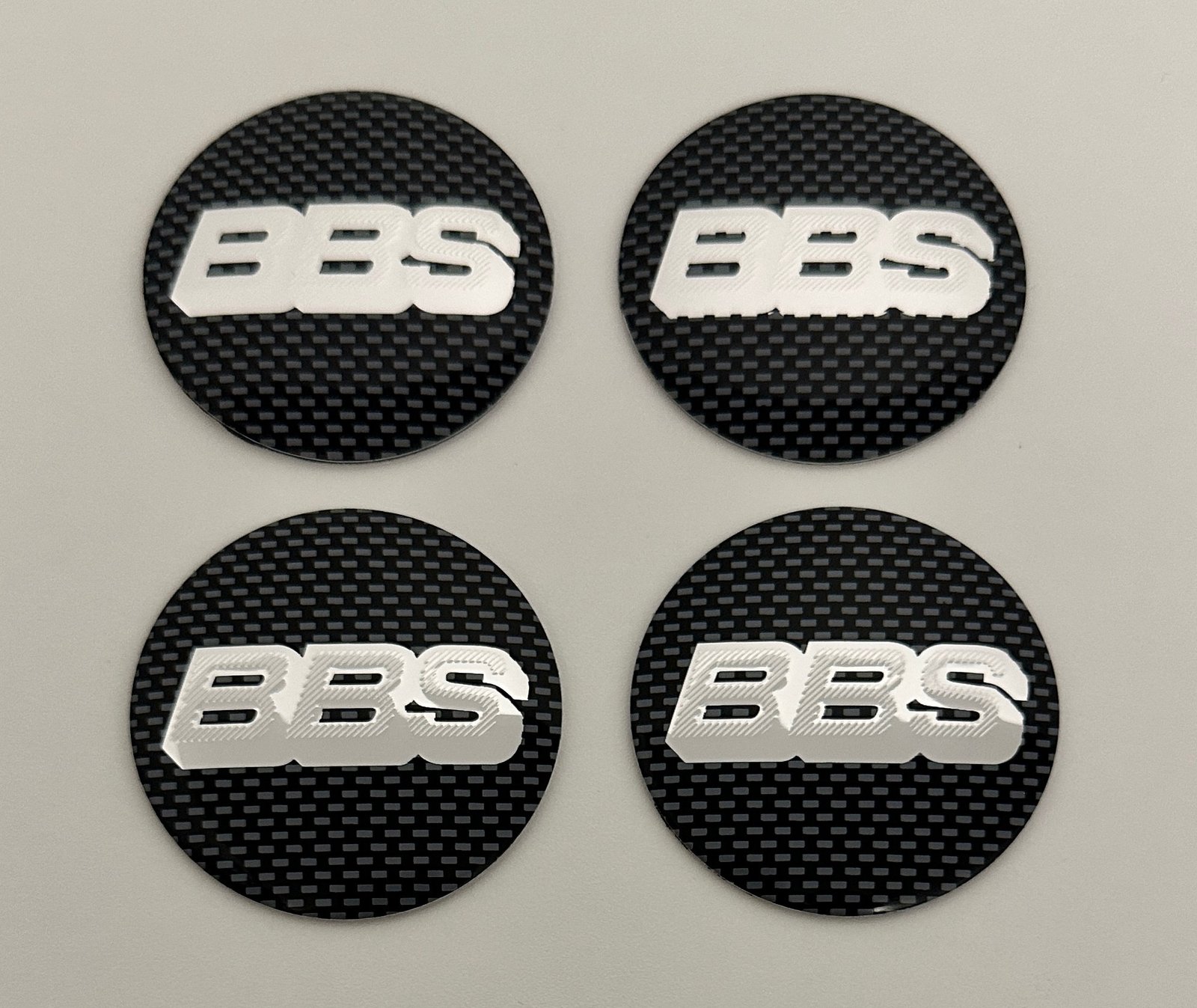4 pcs (Set) 56mm - 2.20inch Carbon Black & Silver BBS Wheel Center Hub Caps Stickers NOT EPOXY