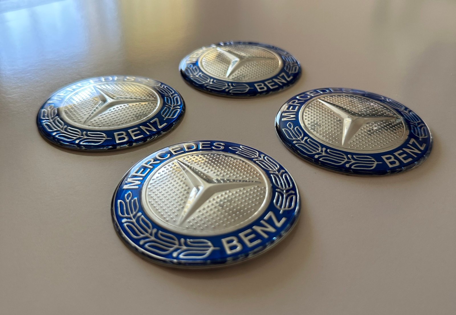 4 pcs (Set) 65mm - 2.56inch Silver & Blue Mercedes Benz Wheel Center Hub Caps Stickers - Image 2