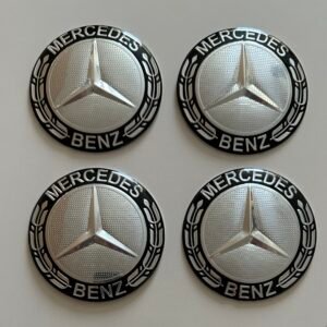 4 pcs (Set) 65mm - 2.56inch Silver & Black Mercedes Benz Wheel Center Hub Caps Stickers