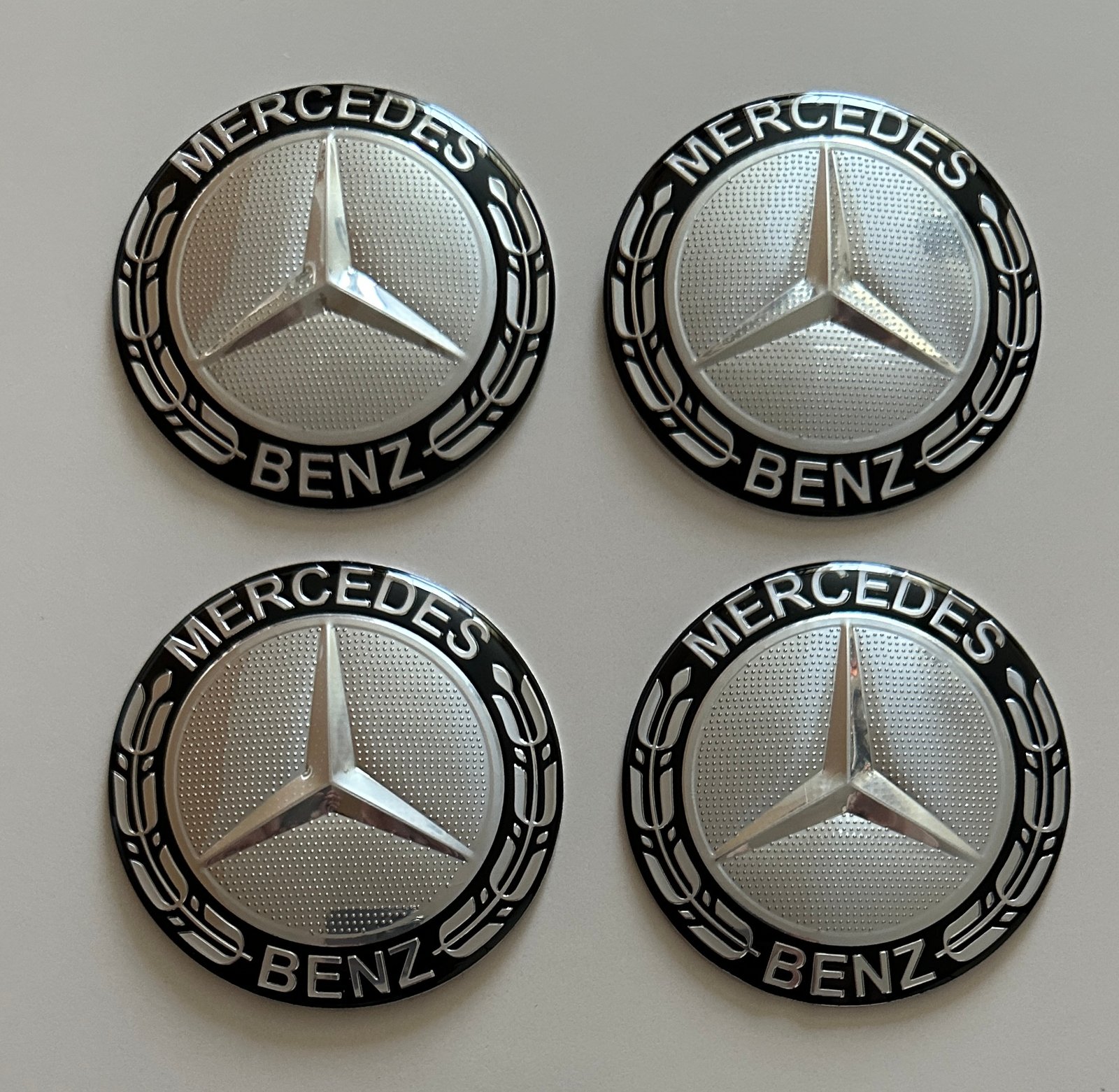 4 pcs (Set) 65mm - 2.56inch Silver & Black Mercedes Benz Wheel Center Hub Caps Stickers