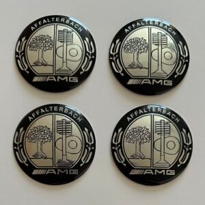 4 pcs (Set) 65mm - 2.56inch Black & Silver Mercedes AMG Affalterbach Wheel Center Hub Caps Stickers