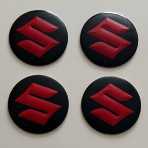 4 pcs (Set) 56mm - 2.20inch Black & Red Suzuki Wheel Center Hub Caps Stickers
