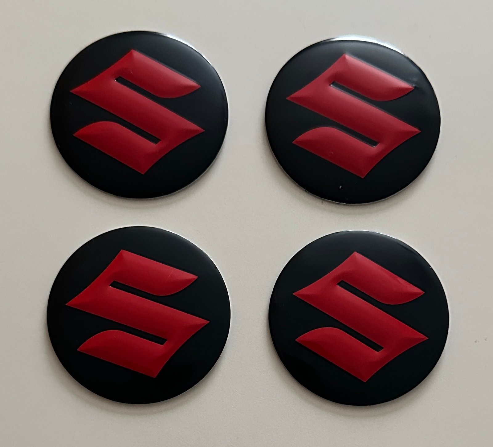 4 pcs (Set) 56mm - 2.20inch Black & Red Suzuki Wheel Center Hub Caps Stickers
