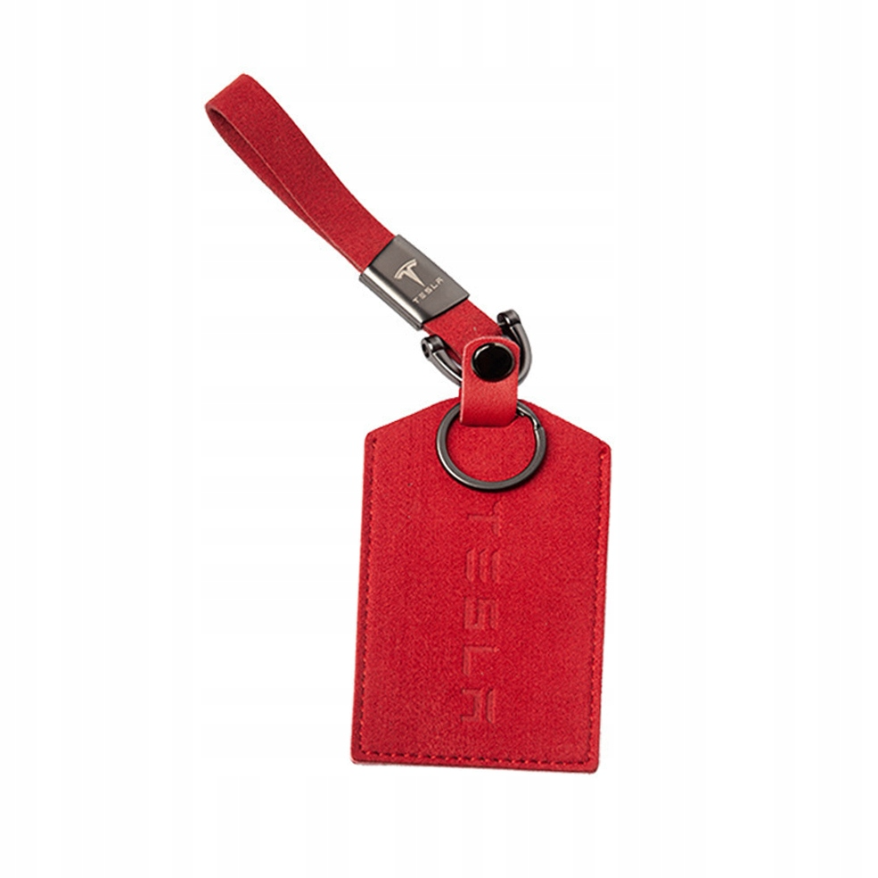 1 pcs High-Quality Red Suede Leather Key Card Holder Case for Tesla - Image 2