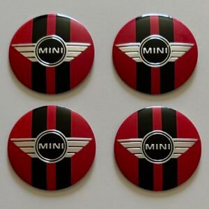 4 pcs (Set) 50mm - 1.97inch Black & Red Mini Cooper Wheel Center Hub Caps Stickers