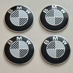 4 pcs (Set) 56mm - 2.20inch Carbon Black & White BMW Wheel Center Hub Caps Stickers