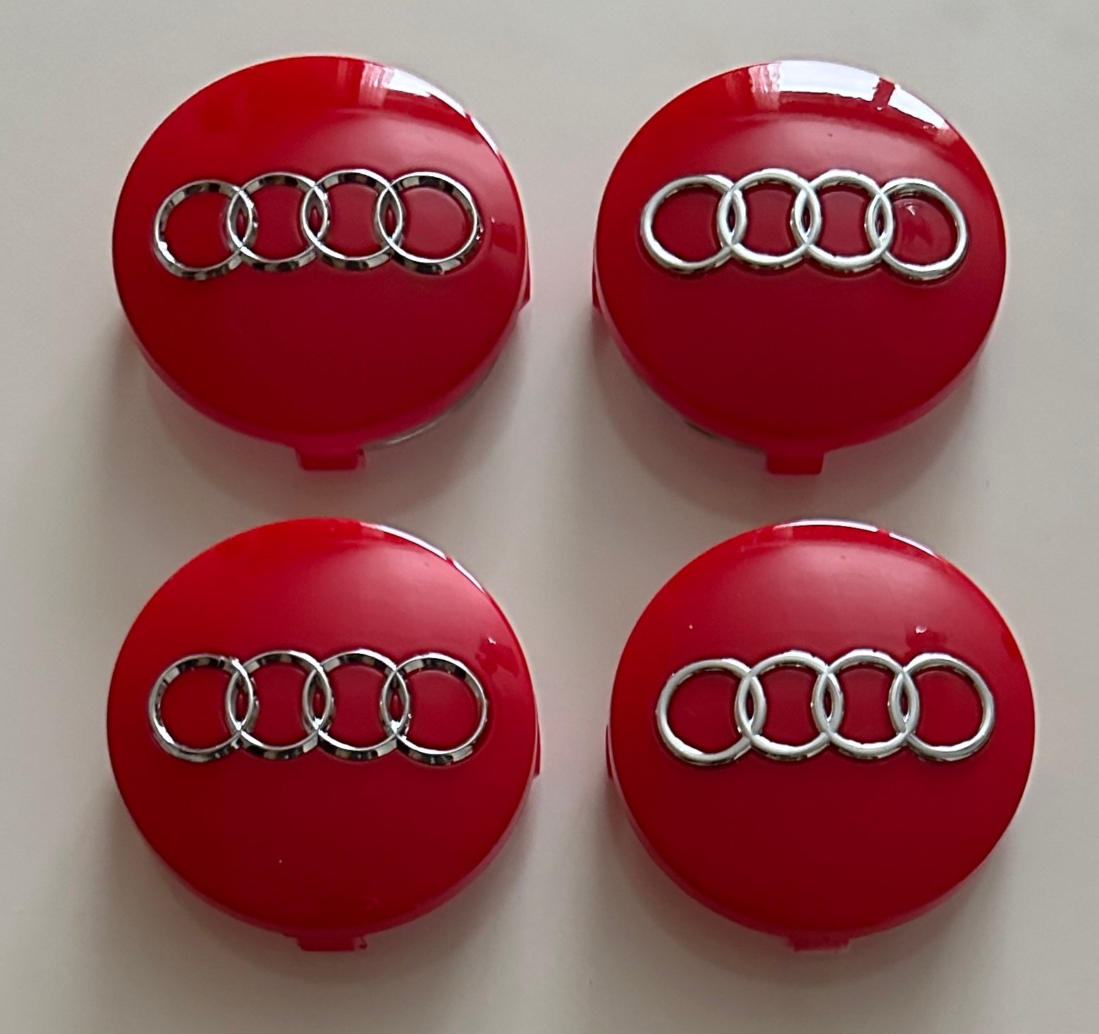4 pcs (Set) 60mm - 2.36inch Glossy Red Audi Wheel Center Hub Caps (4B0601170)