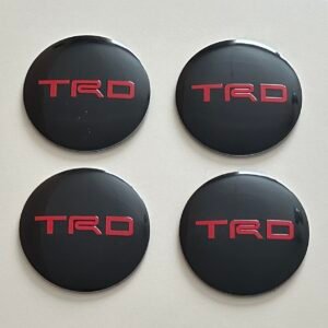4 pcs (Set) 56mm - 2.20inch Black & Red Toyota TRD Wheel Center Hub Caps Stickers