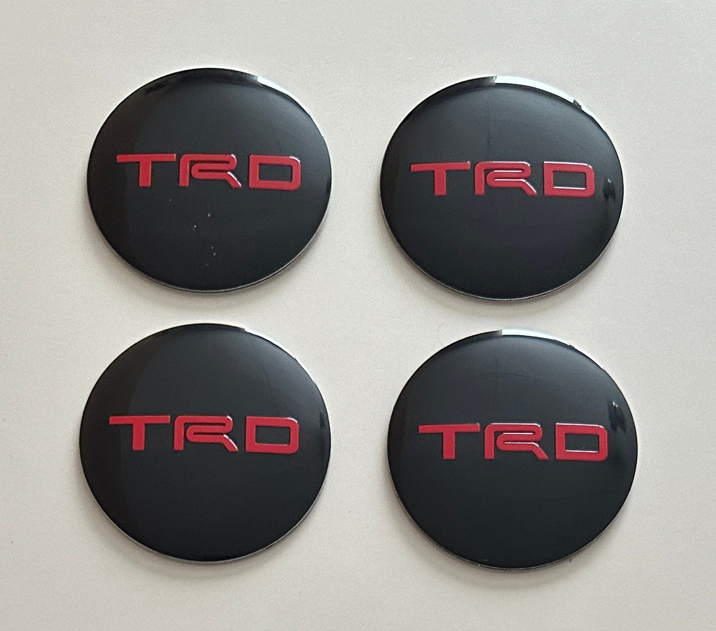 4 pcs (Set) 56mm - 2.20inch Black & Red Toyota TRD Wheel Center Hub Caps Stickers