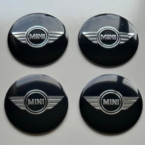 4 pcs (Set) 56mm - 2.20inch Black Mini Cooper Logo Wheel Center Hub Caps Stickers
