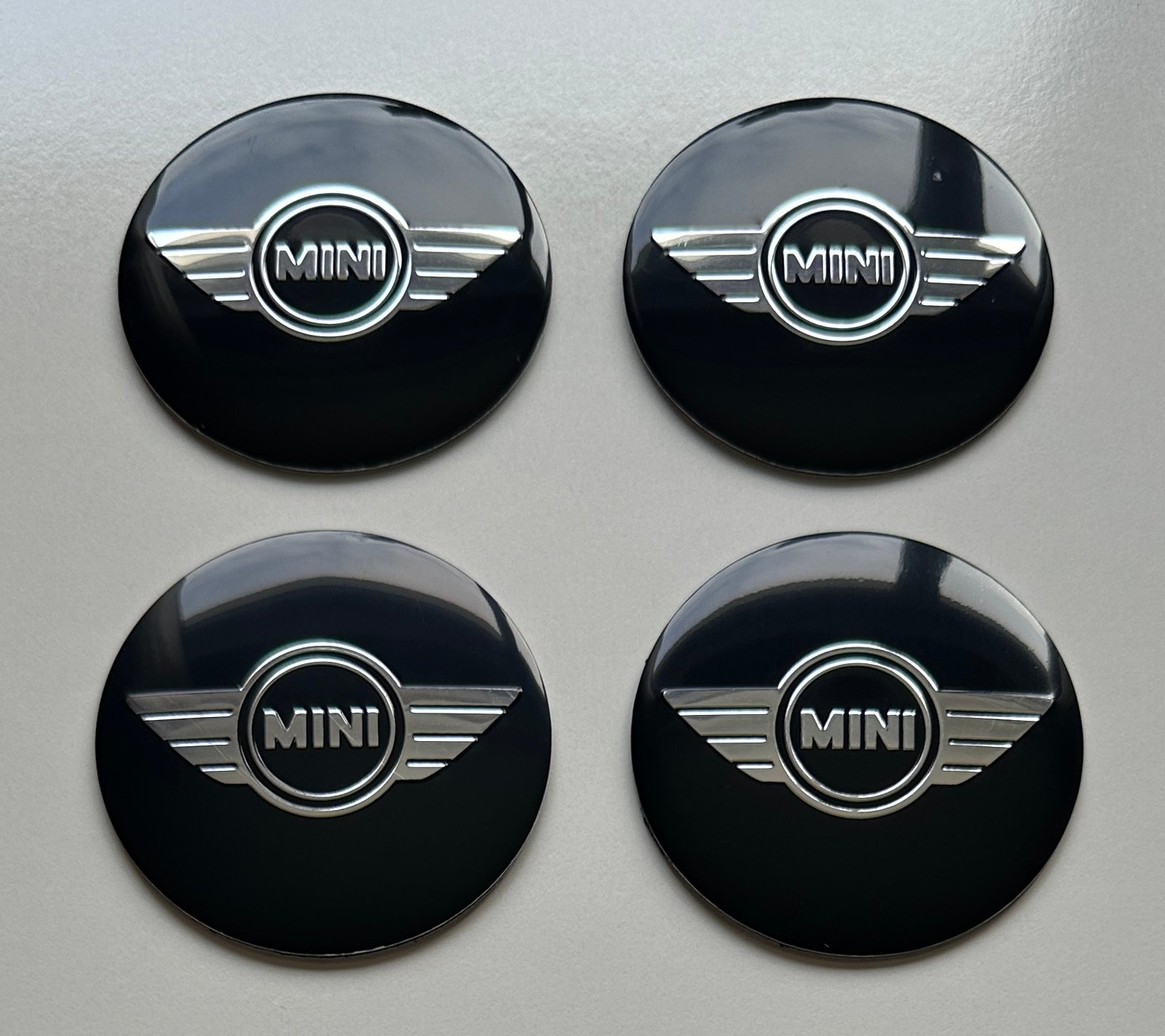 4 pcs (Set) 56mm - 2.20inch Black Mini Cooper Logo Wheel Center Hub Caps Stickers