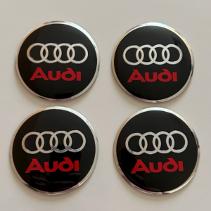 4 pcs (Set) 56mm - 2.20inch Black & Red Audi Wheel Center Hub Caps Stickers
