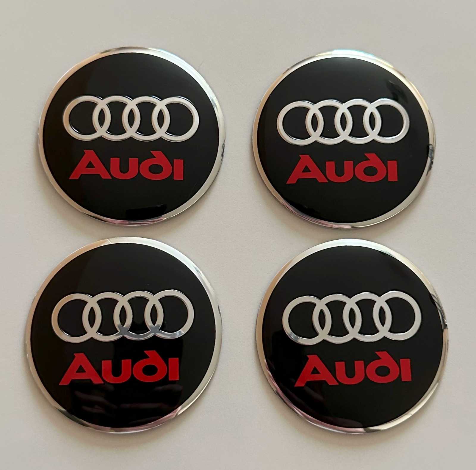 4 pcs (Set) 56mm - 2.20inch Black & Red Audi Wheel Center Hub Caps Stickers