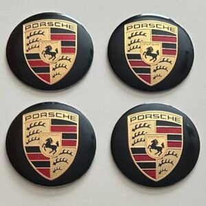4 pcs (Set) 56mm - 2.20inch Black Porsche Wheel Center Hub Caps Stickers