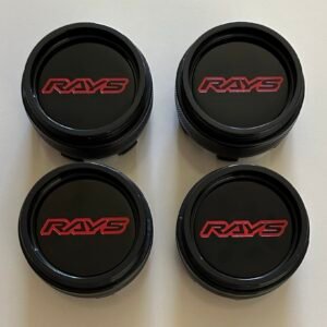 4 pcs (Set) 65mm - 2.56inch Black & Red RAYS Wheel Center Hub Caps