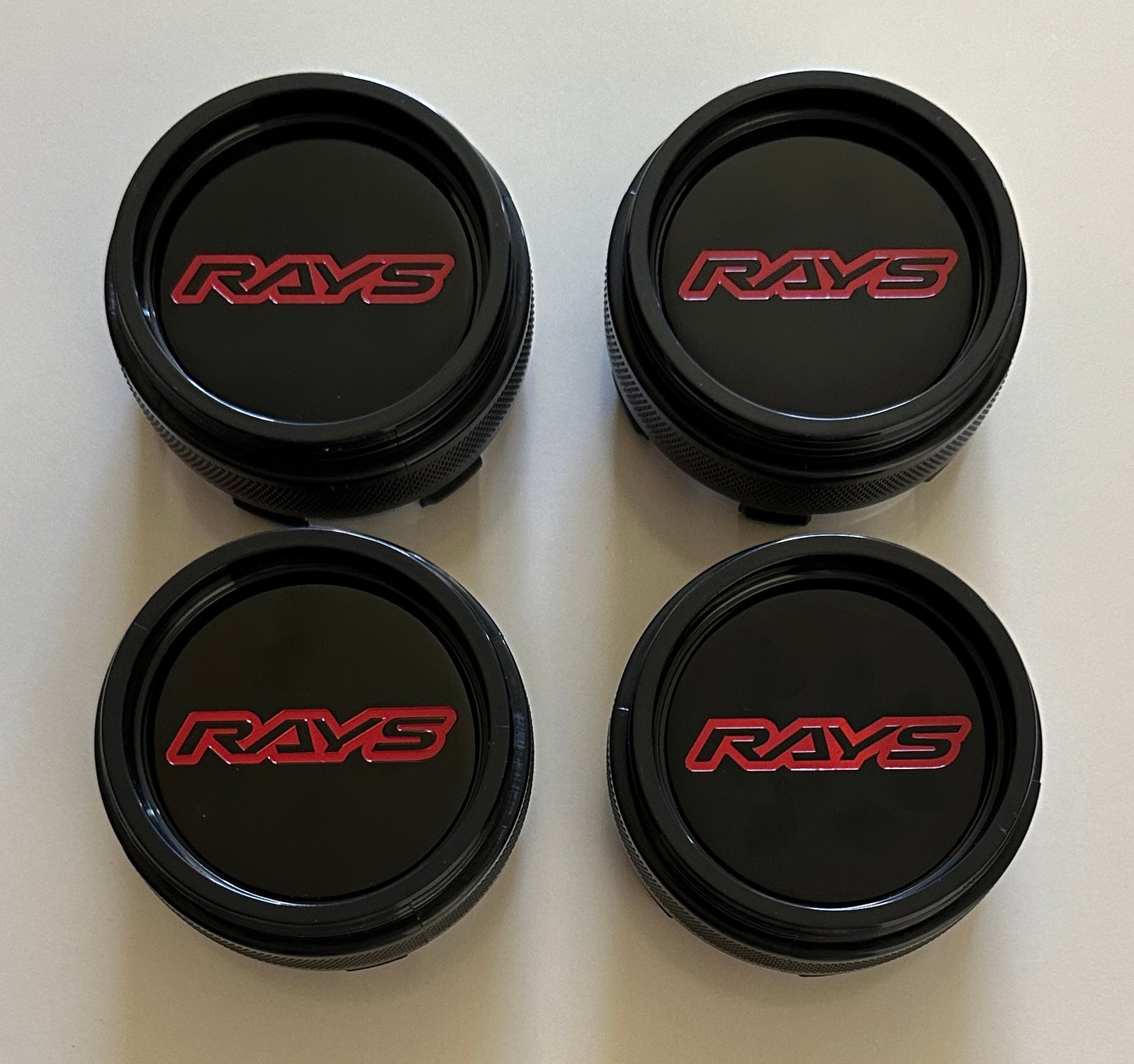 4 pcs (Set) 65mm - 2.56inch Black & Red RAYS Wheel Center Hub Caps