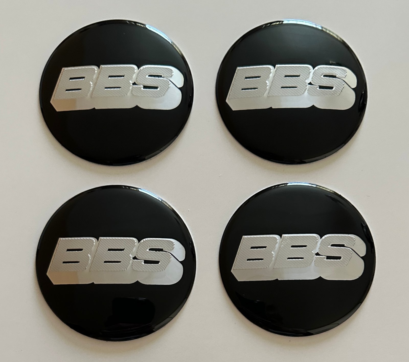 4 pcs (Set) 80mm - 3.15inch Black & Silver BBS Wheel Center Hub Caps Stickers EPOXY