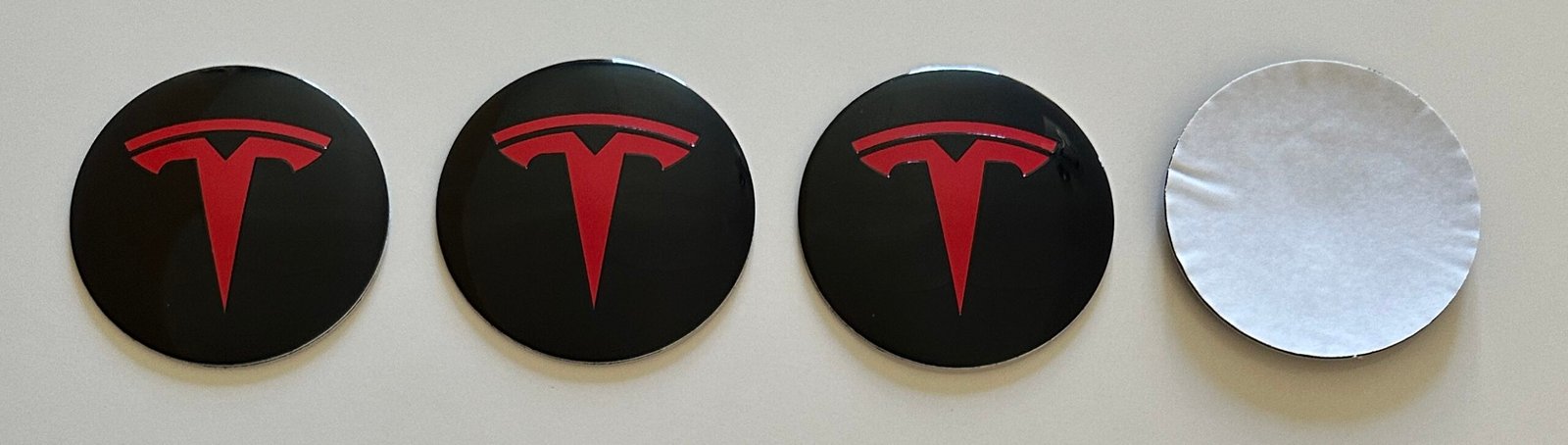 4 pcs (Set) 65mm - 2.56inch Black & Red Tesla Wheel Center Hub Caps Stickers - Image 5