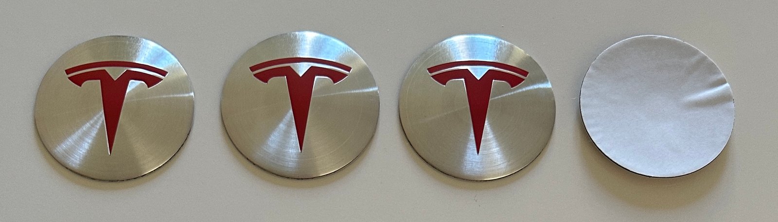 4 pcs (Set) 65mm - 2.56inch Silver & Red Tesla Wheel Center Hub Caps Stickers - Image 5