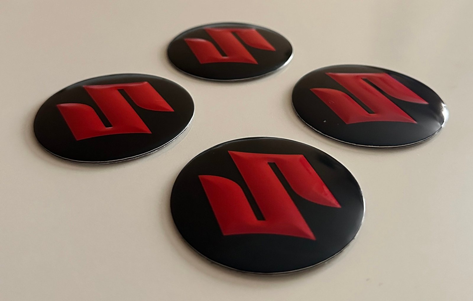 4 pcs (Set) 56mm - 2.20inch Black & Red Suzuki Wheel Center Hub Caps Stickers - Image 3