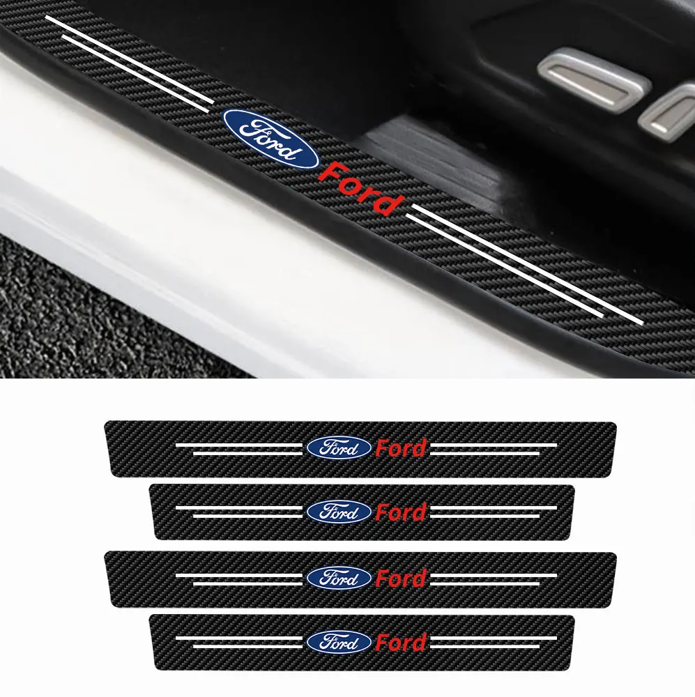 4 pcs Carbon Fiber Car Door Sill Scuff Protector Set for Ford - Anti-Scratch Strip