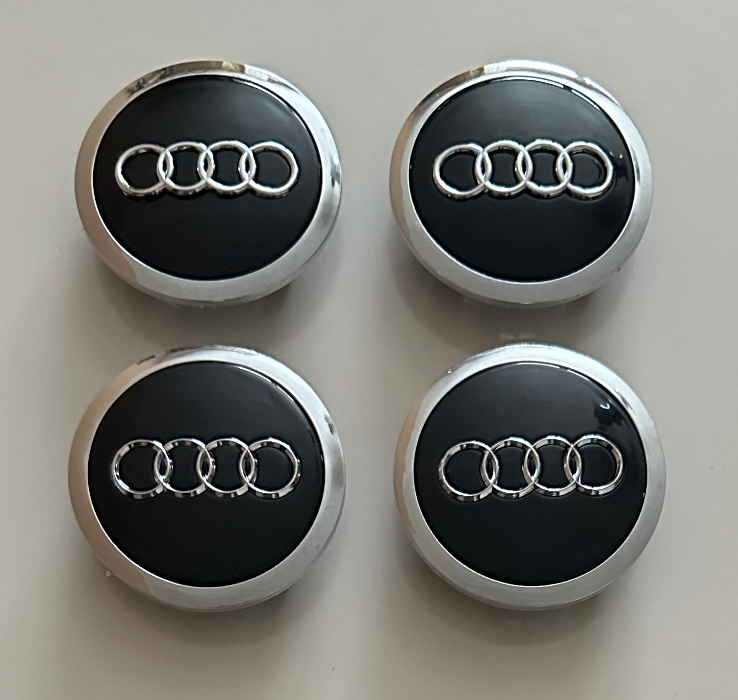 4 pcs (Set) 69mm - 2.72inch Black & Silver Audi Wheel Center Hub Caps
